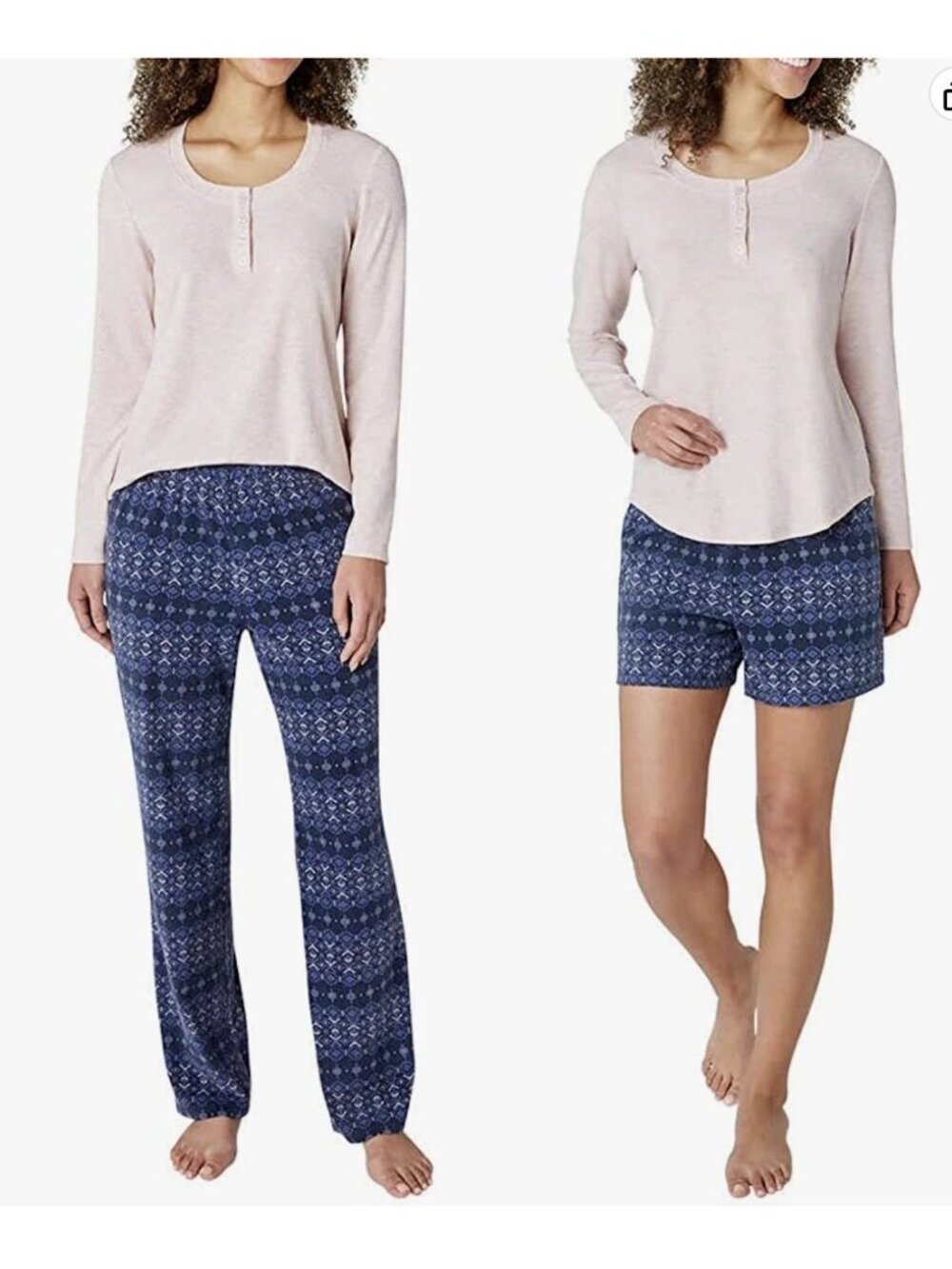Nwt Eddie Bauer Women's Xl 3-Piece Waffle Fleece Sleep Set Pink & Blue J2029